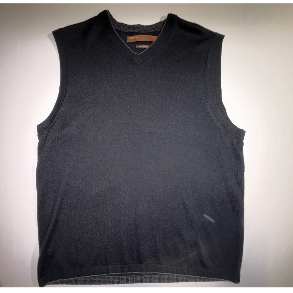 Perry Ellis Mens V Neck Merino Blend Sweater Vest Black Size L? - Picture 1 of 7